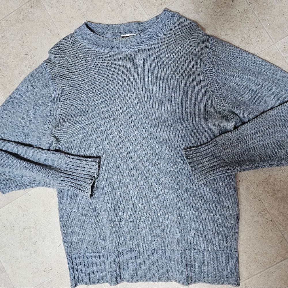 Vtg Debenhams Shetland Wool Sweater Britain Blue Superwash 42" XL Stored 30+ Yrs